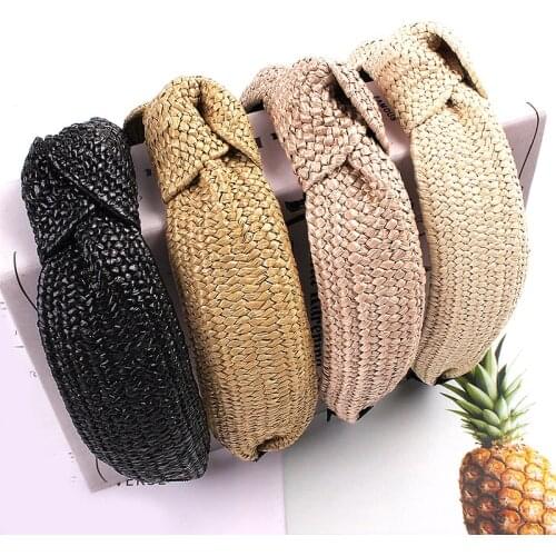 Korean Knotted Handmade Straw Headband Weaving Turban For Women Girls Hair Hoop Bezel Wide Hairbands Hair Accessories Headwear