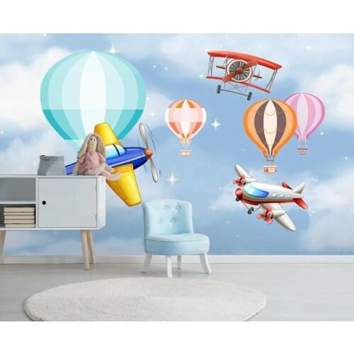 Wallpaper 3 d custom mural on the wall Cartoon airplane hot air balloon children room home decor photo Wallpaper to the nursery