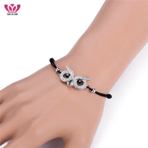 Wholesale Big Black Eyes Owl Charm Bracelet Rope Chain Adjustable Gold Silver Color Animal Cord Bracelet Jewelry Souvenir Gift