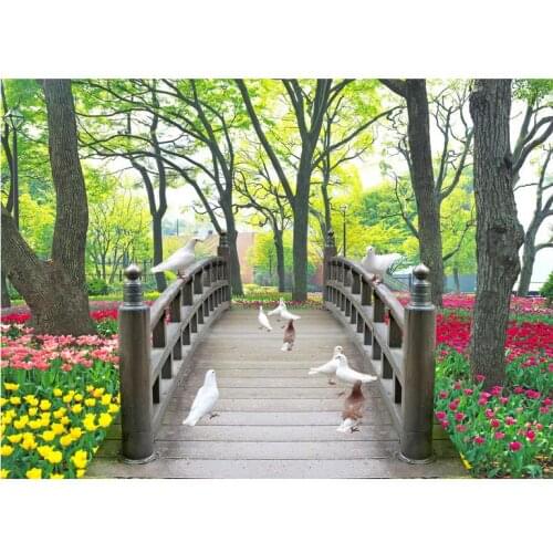 Custom 3d wallpaper 3d murals wallpaper 3 d Cartoon Forest park bridge pigeons 3 d landscape setting wall paper room decor