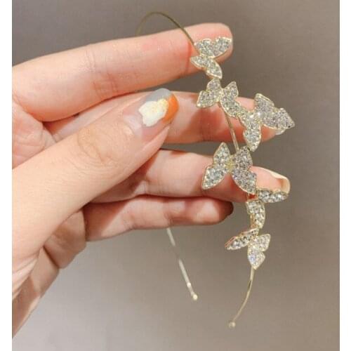 Fashion Retro Rhinestone Hair Bands For Women Wedding Metal Gold Butterfly Hair Headbands Girls Bride Hair Accessories