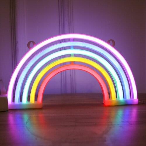 Rainbow Neon Signs Battery Powered Acrylic Wall Decor Hanging Decorative Home Atmosphere LED Night Lights for Girls UD88
