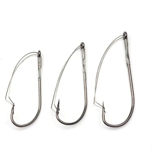Rompin 10pcs/lot W3369A Weedless Barbed Fishing Hook Black Sizes 1/0-3/0 Bass Single Worm sproat hook lure bait holder crappie