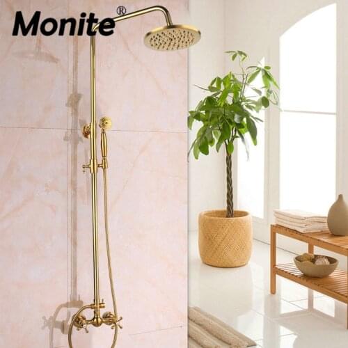 Luxury Gold Plated Bathroom BathTub Faucet Two Handles Adjustable Handheld Shower Head Faucet Mixer Tap Bathroom Shower Set