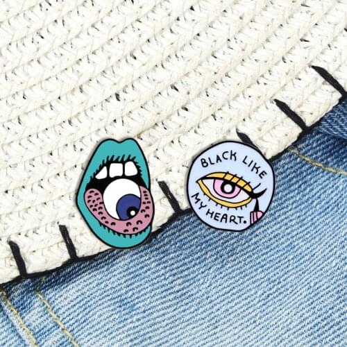 Weird Eyeball Enamel Pins Women Eyeliner Eyes Mouth Brooch Halloween Horror Badges Clothes Lapel Pin Jewelry Funny Party Gifts