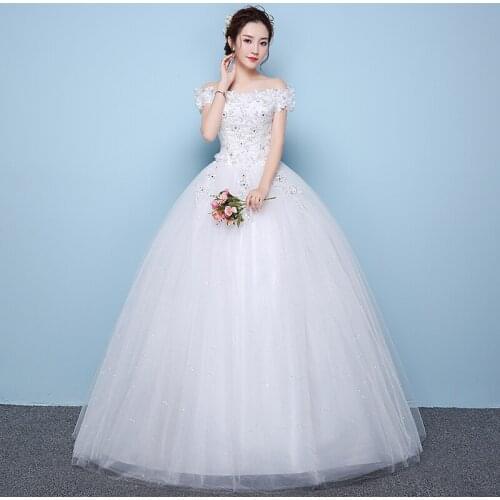 Wedding Dress New Bride Lace Up Large Size Wedding Dresses Luxury Simple Shoulder Princess Floral Dress Ball Gowns