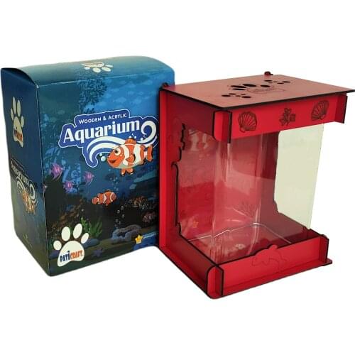 Wood Decorated Acrylic Red Aquarium-Beta Bell Jar