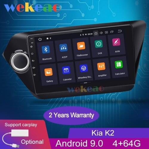 Wekeao Touch Screen 9" 1 Din Android 9.0 Car Radio Automotivo Car Dvd Player For Kia K2 Rio Carplay Auto GPS Navigation 4G 2012