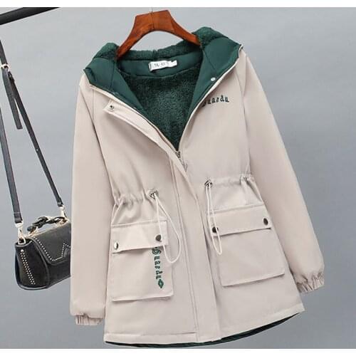 Women Fleece Parka 2021 New Thick Winter Hooded Coat Female Warm Letter Print Windbreaker Jacket Laides Loose Casual Parkas