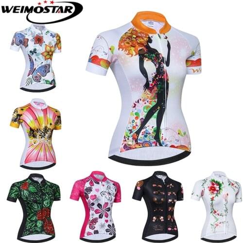 Flowers Weimostar Cycling Jersey Women downhill jersey Girls Bike maillot ciclismo mtb Breathale Mountain Bike Clothing Wear