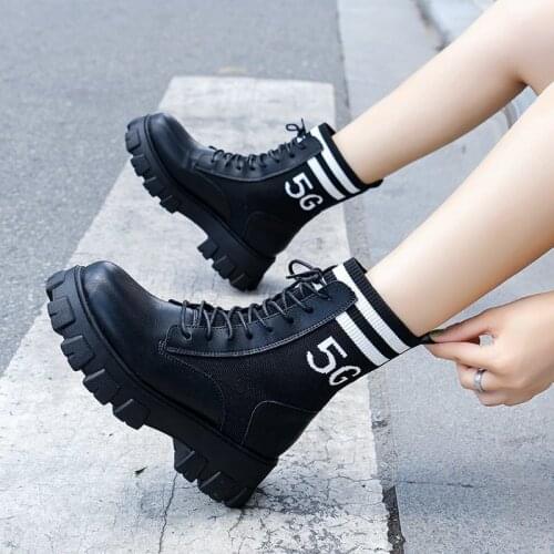 New Boots Female Women Shoes Ankle New Autumn British Style Leather Flat Platform With Short Boots Motorcycle Boots