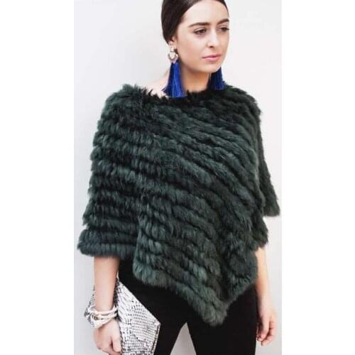 ETHEL ANDERSON 100%Real Rabbit Fur Knitted Fur Poncho Vest Colors Vest Wrap Coat Shawl Lady Natural Fur Wedding Wholesale