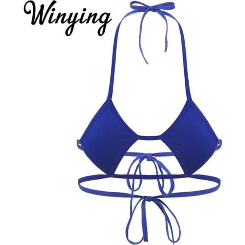 Womens Sexy Lingerie Halter Rhombic Shape Cups Backless Self-tie Mini Bikini Bra Erotic Tops Lady Solid Color Bralette Crop Top
