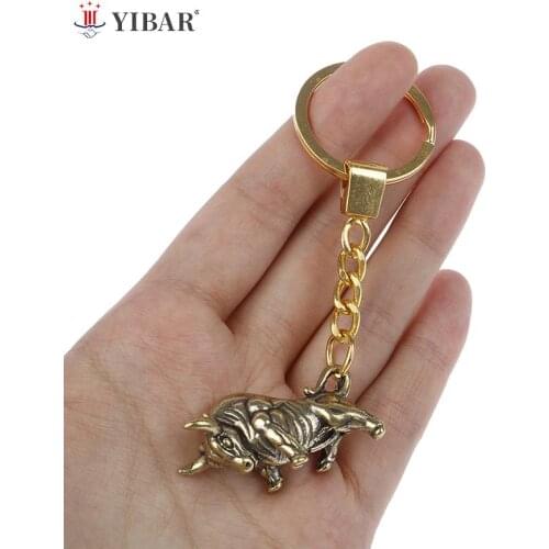 1pcs Vintage Brass Wall Key Ring Pendant Copper Lucky Bull Keychain Charm Chinese Feng Shui Hanging Jewelry Decor