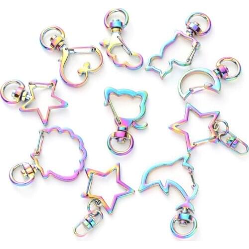 10pcs Metal Snap Hook Lobster Clasp Lanyard with Keyring Keychain Key Chain R2LE