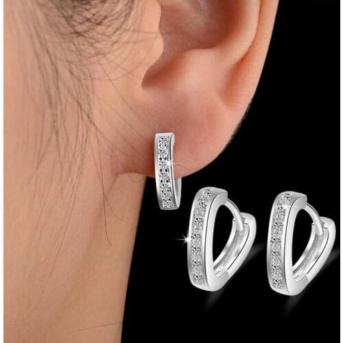 100% Real 925 Sterling Silver V-Shaped Heart Zirconia Hoop Earrings Making Fine Jewelry Hot Sale 2020 CME149