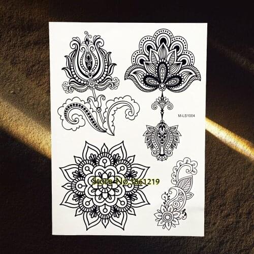 25 Styles Large Black Lotus Mandala Flower Arm Tattoos For Women Henna Tatoo Body Art Waterproof Fake Temporary Tattoo Stickers