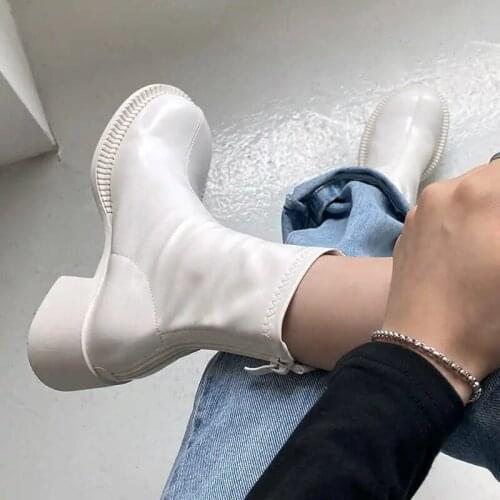 Sexy Fashion Women High Heels Mid Calf Chelsea Boots Platform Wedges Soft Leather Demonias Shoes 2021 Autumn Gothic Ankle Boots
