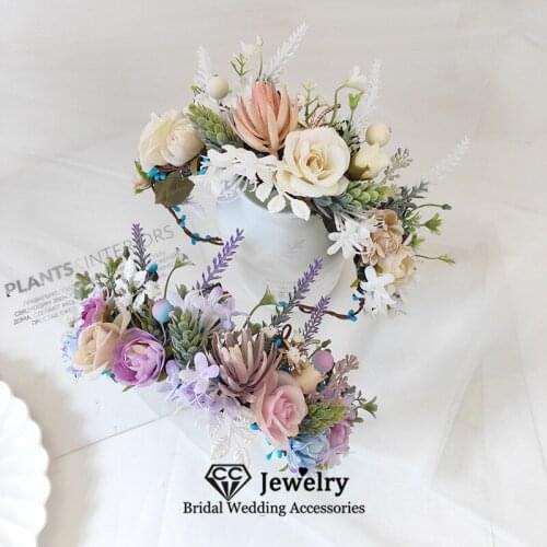 CC Flower Crowns Wedding Hair Accessories for Women Engagement Headdress Bridesmaids Hairwear 100% Handmade Wreath Corolla 8613