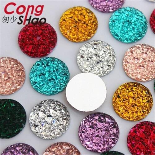Cong Shao 150pcs 16mm Resin Round Rhinestone stones and crystals Flat Back Beads DIY Wedding Dress Button Accessories CS596