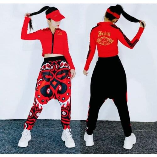 Jazz Dance Costumes Women Personality Graffiti Harem Pants Hip Hop Clothing Girls Ballroom Dance Trousers Rave Outfits DT3116