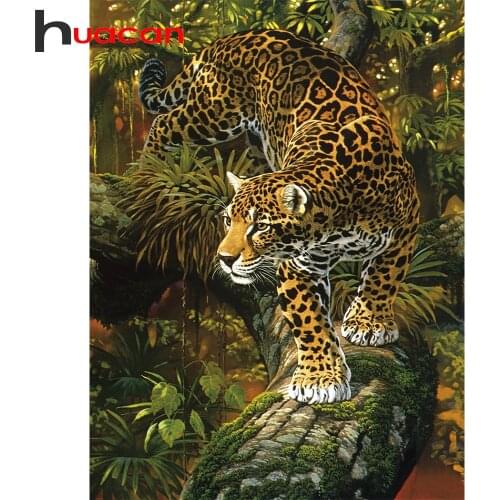 Huacan Diamond Painting Leopard Cross Stitch Tree Diamond Embroidery Mosaic Animal Wild Wall Stickers Handmade Gift