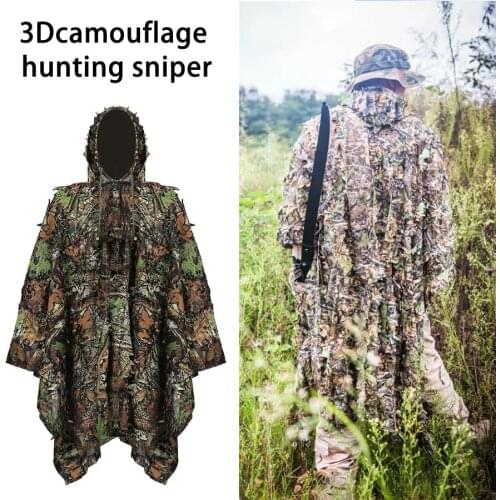 Leafy Poncho Jungle Ghillie Suits Hunting Camouflage 3D Bionic Leaf Yowie Mesh for Hunting add uttons more convenient