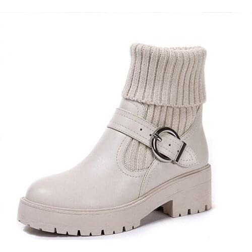 Leather British Martin Boots Cotton Shoes Wild Students White Winter Boots Womens Thick-soled New Shoes