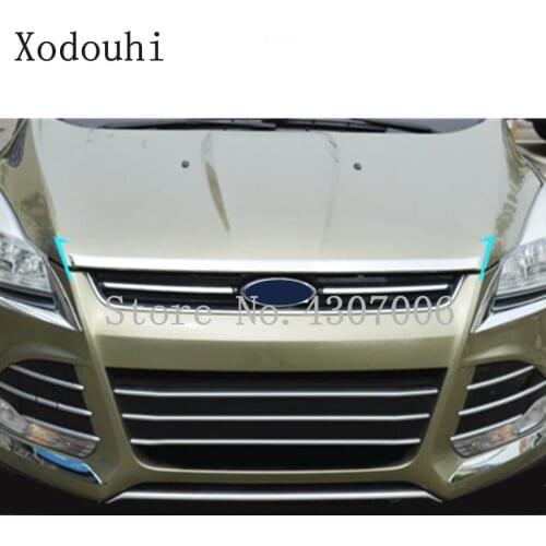 For Ford Kuga Escape 2013 2014 2015 2016 Car Cover Bumper Engine ABS Chrome Trim Front Grid Grill Grille Frame Edge 1pcs