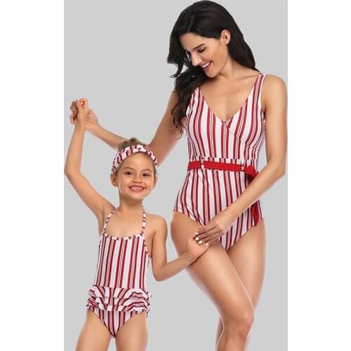 Mommy and Me Swimwear Striped Bikini Family Matching Clothes Mother and Daughter New Summer Swimsuit Mom Baby Clothing