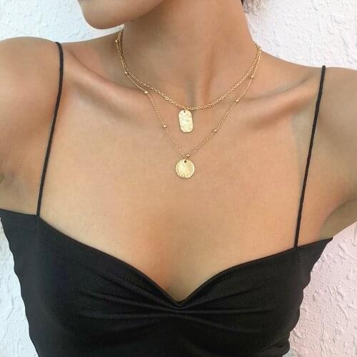 Lalynnly Luxury Geometry Coin Necklaces Double Gold Color Alloy Necklace For Women Pendant Necklace Designer Neck Chain N8635