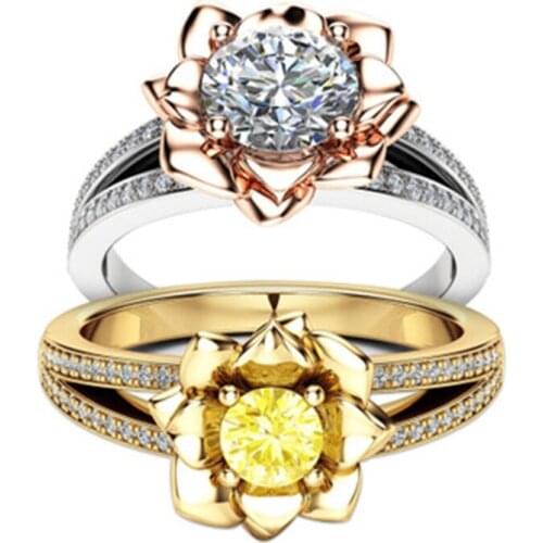 Milangirl Flower Shape Fire Opal Rings for Women Wedding Band Charming Zircon Filled Ring Engagement Ring Jewelry Accessories