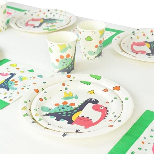 Cute Dinosaur Party Disposable Tableware set Paper Plate Cup Napkins Kids Boy 1st Birthday Party Decoration Jungle Party Supplie