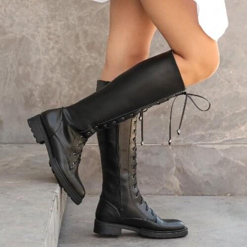 Mio Gusto Brand Megan Black Tan Skin Color High Quality Knee-High 3Cm Heel Fashion Women 's Boot