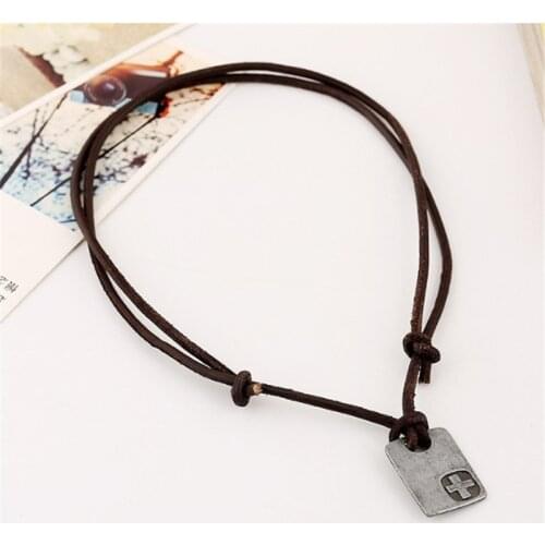 2020 Male Jewelry Vintage Hemp Rope Leather Pendant Necklace Mens Colliers Colar Couro Hand Make Jewellery