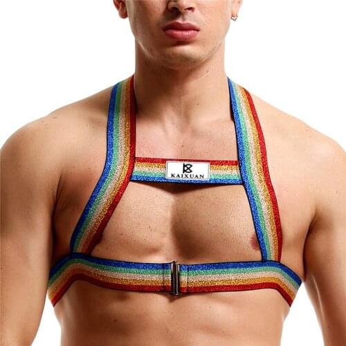 Mens Harness Belt Gay Bondage Men Shoulder Straps Elastic Chest Muscle Exotic Tanks Club Party Costume