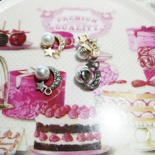 2019 New 10pcs DIY Fashion Charms Enamels Alloy Rhinestone Pearl Moon Pendant Earring Clothing Hair Brooch Jewelry Accessories