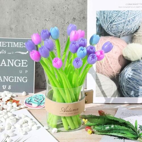 New 12pcs Color Ballpoint Changing Flower Pens Retractable Daisy Gel Pens Holder Pouch Set Office School Home Supply