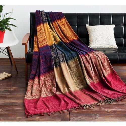Retro Europea Geometry Chenille Sofa Blanket Bohemia Full Cover Bed Hanging Tapestry Travel Ethnic Blanket Living Room Bedspread