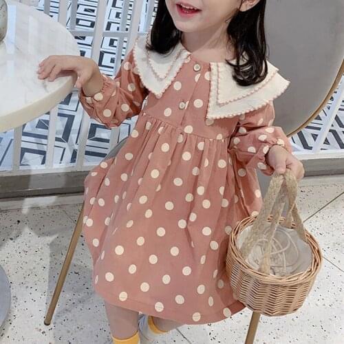 Autumn Girls Dress Fashionable Doll Collar 2021 New Clothing Children Long Sleeve Polka Dot Princess Dress For Girls