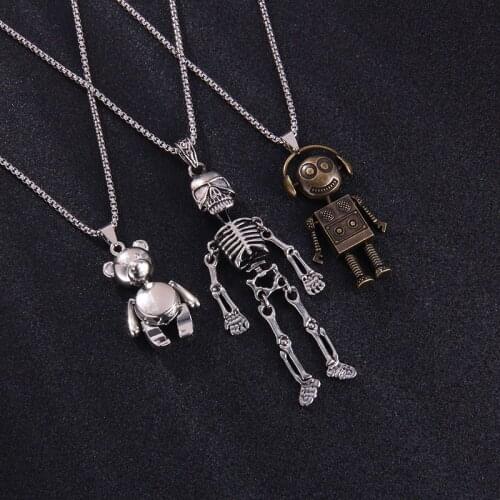 Vingate Stainless Steel Skull Robot Pendant Necklace Men Metal Pendant Hip Hop Necklace Boys Fashion Punk Jewelry y Jewelry Gift