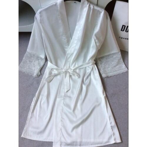 Mid-sleeve sexy women nightwear robes plus size M L XL XXL lace real silk female bathrobes free shipping 2015 vs brand hot