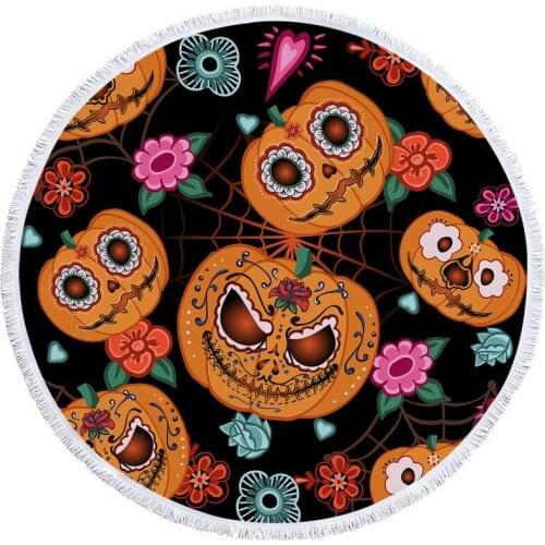 Pumpkin Monster Pattern Beach Towels Microfiber Beach Towel for Adult Household Bath Towel Outdoor Portable Round Beach Towel