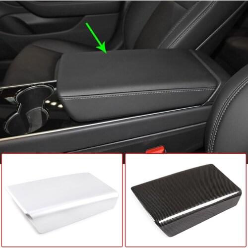 Car Inner Center Storage Armrest Box Protection Cover Trim ABS Carbon Fiber For Tesla Model 3 2018-2019 Car Accessories Interior