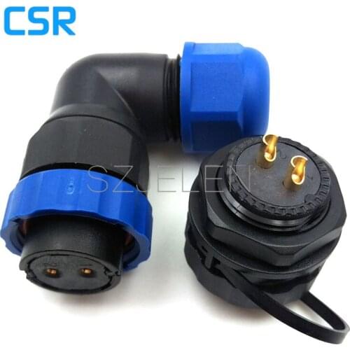 SD20TA-ZM, 90 degree elbow waterproof connector 2 pin,IP67, 2-pin female connector, 2-pin male socket, Power cable connector