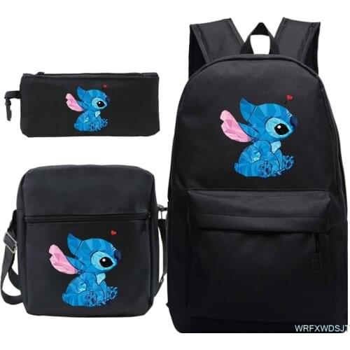 Disney Stitch 3pcs SetsBackpack Children Anime Cartoon School Bag Bookbag Men Women Travel bags Mochila Daily Rucksack