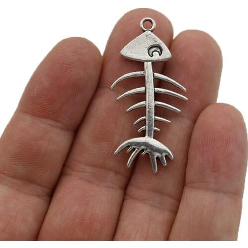 JAKONGO Tibetan Silver Plated Fish Bone Charms Pendants for Jewelry Making Bracelet DIY Accessories 42x21mm 5pcs