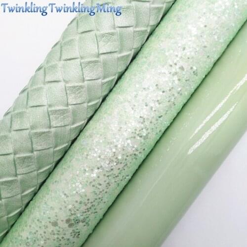 Green Glitter Fabirc, Weaving Faux Leather Fabric, Patent Synthetic Leather Fabric Sheets For Bow A4 8"x11"Twinkling Ming XM442