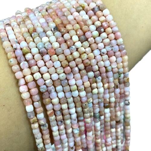 Top 100% Natural Stone Pink Opal Faceted Cube Geometry Gemstone Spacer Beads For Jewelry Making DIY Bracelet Necklace 4-5MM