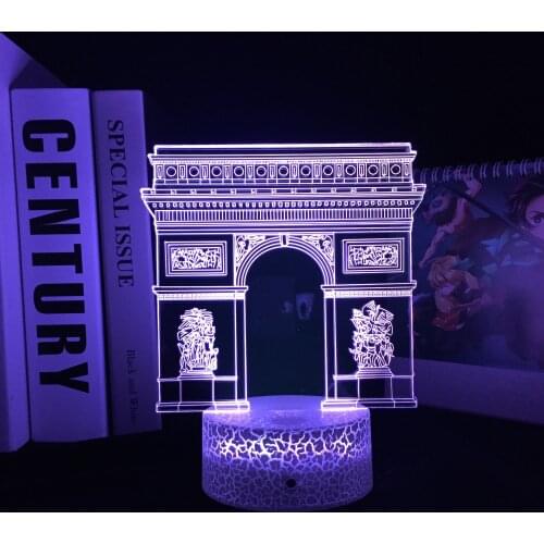 Arc De Triomphe 3D LED Lamp Visual Illusion Acrylic Light Guide Plate White Cracked Base Night Light for Festival Birthday Gifts